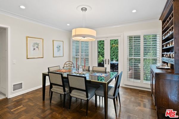 Dining room, Interior, Pendant Lights, Recessed Lighting, Wood Texture Flooring