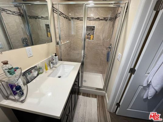 Bathroom, Glass Shower, Interior, Wood Texture Flooring