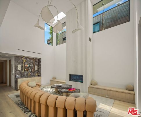 Fireplace, Interior, Living room, Pendant Lights, Wood Texture Flooring