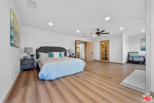 Bedroom, Interior, Recessed Lighting, Wood Texture Flooring