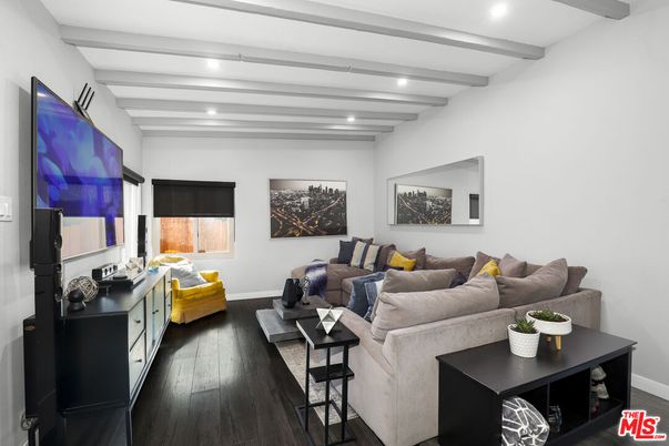 Interior, Living room, Recessed Lighting, Wooden Beams, Wood Texture Flooring