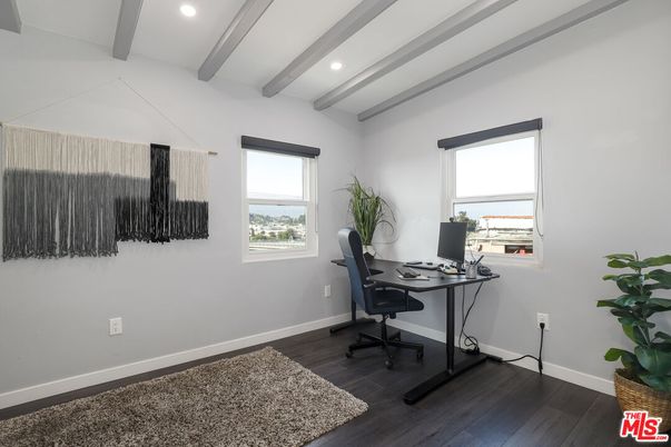 Home Office, Interior, Recessed Lighting, Wooden Beams, Wood Texture Flooring