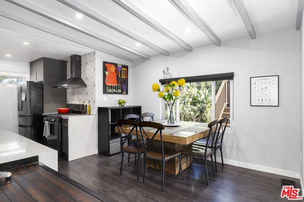 Dining room, Interior, Kitchen, Recessed Lighting, Wood Texture Flooring