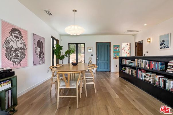 Dining room, Interior, Pendant Lights, Recessed Lighting, Wood Texture Flooring