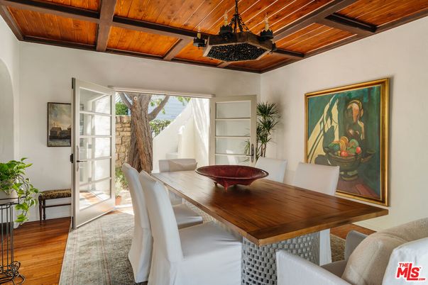 Chandelier, Dining room, Interior, Wooden Beams, Wooden Ceilings, Wood Texture Flooring