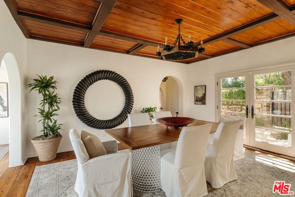 Chandelier, Dining room, Interior, Wooden Beams, Wooden Ceilings, Wood Texture Flooring