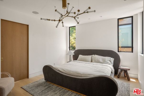 Bedroom, Interior, Pendant Lights, Recessed Lighting, Wood Texture Flooring