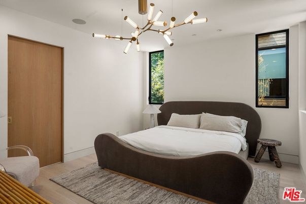 Bedroom, Interior, Pendant Lights, Recessed Lighting, Wood Texture Flooring