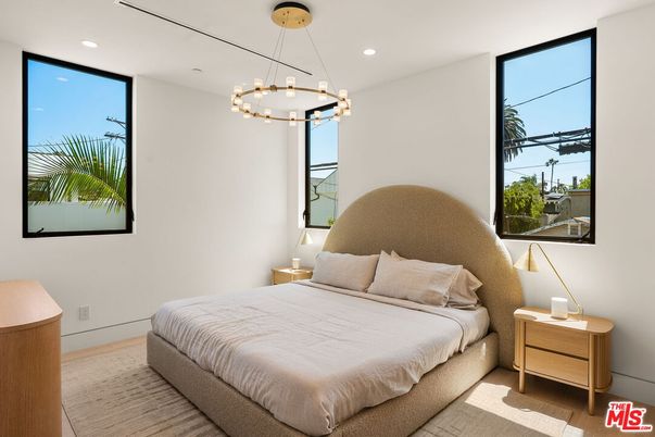 Bedroom, Interior, Pendant Lights, Recessed Lighting, Wood Texture Flooring