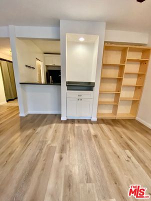 Empty room, Interior, Kitchen, Recessed Lighting, Wood Texture Flooring