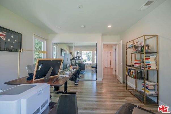 Fitness Equipment, Home Office, Interior, Recessed Lighting, Wood Texture Flooring