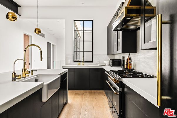 Interior, Kitchen, Pendant Lights, Stainless Steel Appliances, Wood Texture Flooring