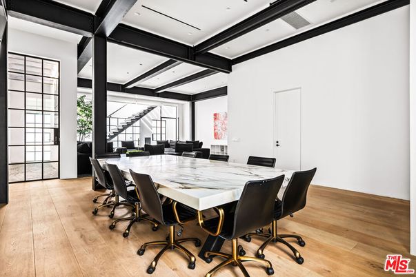 Dining room, Interior, Recessed Lighting, Wood Texture Flooring