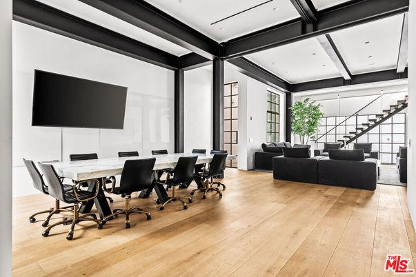 Dining room, Interior, Living room, Recessed Lighting, Wood Texture Flooring