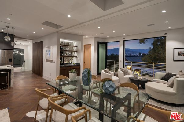 Dining room, Interior, Living room, Pendant Lights, Recessed Lighting, Wood Texture Flooring