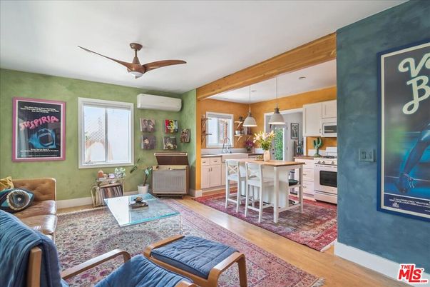 Dining room, Interior, Kitchen, Living room, Pendant Lights, Stainless Steel Appliances, Wood Texture Flooring