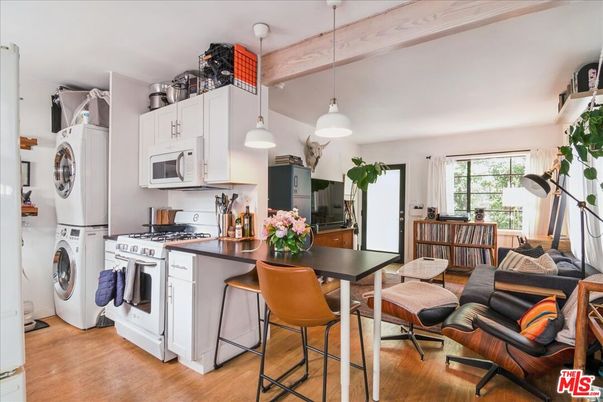 Interior, Kitchen, Pendant Lights, Utility Closets, Washer, Wood Texture Flooring