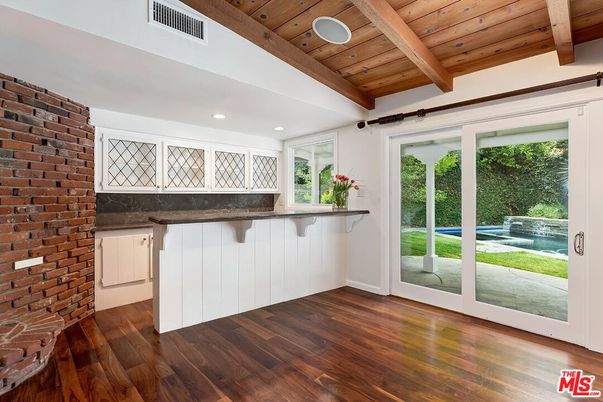 Empty room, Interior, Recessed Lighting, Stone Walls, Wooden Beams, Wooden Ceilings, Wood Texture Flooring