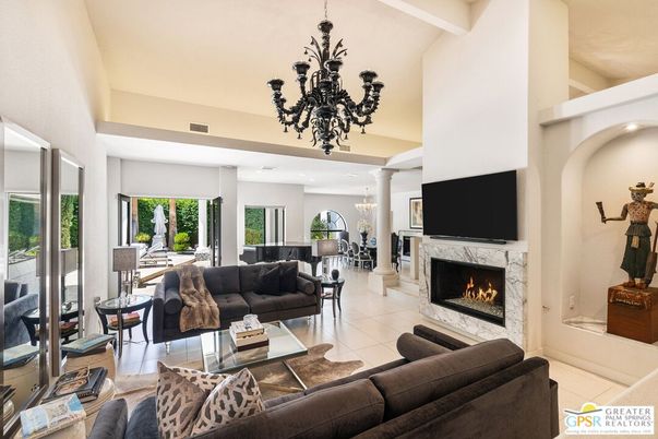 Chandelier, Dining room, Fireplace, Interior, Living room, Recessed Lighting