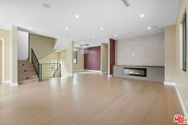 Empty room, Fireplace, Interior, Recessed Lighting, Wood Texture Flooring