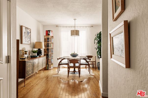Dining room, Interior, Pendant Lights, Wood Texture Flooring