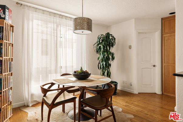 Dining room, Interior, Pendant Lights, Wood Texture Flooring