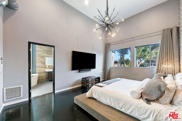 Bedroom, Interior, Pendant Lights, Recessed Lighting, Wood Texture Flooring