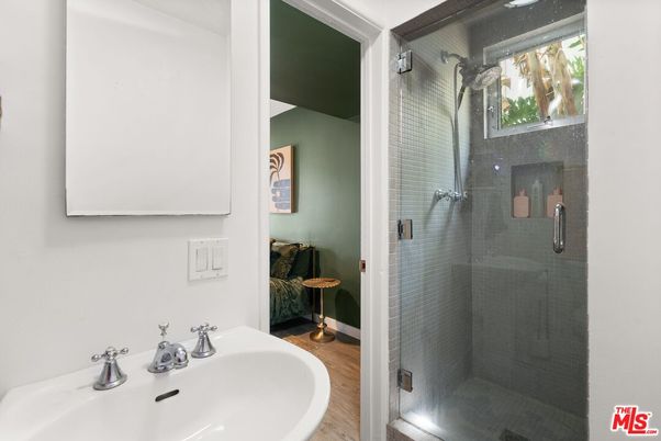 Bathroom, Glass Shower, Interior, Wood Texture Flooring