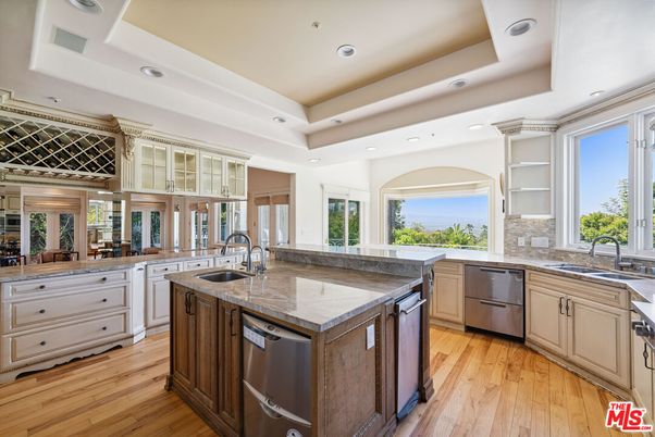 Interior, Kitchen, Recessed Lighting, Stainless Steel Appliances, Water, Wood Texture Flooring