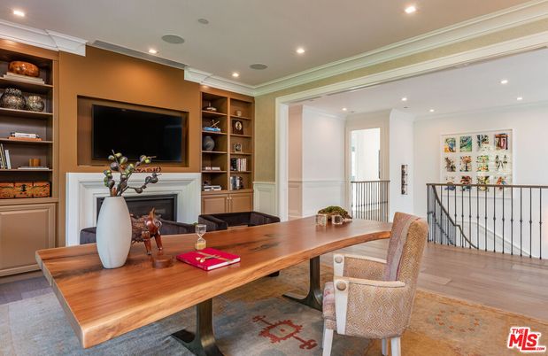 Fireplace, Home Office, Interior, Recessed Lighting, Wood Texture Flooring