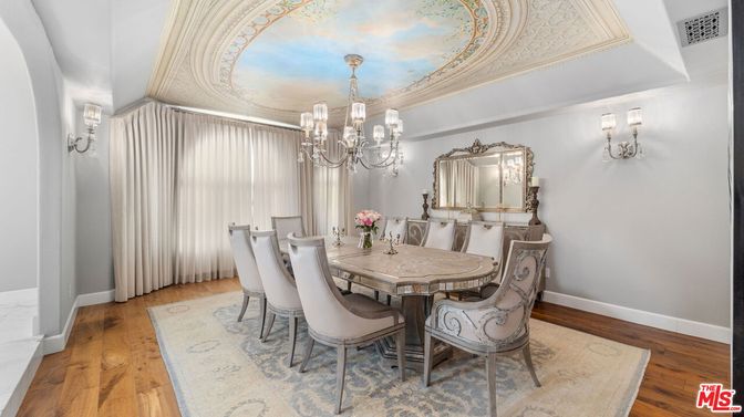 Chandelier, Dining room, Interior, Wood Texture Flooring