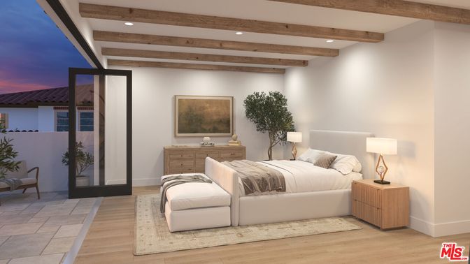 Bedroom, Interior, Recessed Lighting, Wooden Beams, Wood Texture Flooring