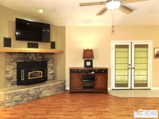 Fireplace, Home Office, Interior, Recessed Lighting, Wood Texture Flooring