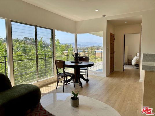 Bedroom, Dining room, Interior, Recessed Lighting, Wood Texture Flooring