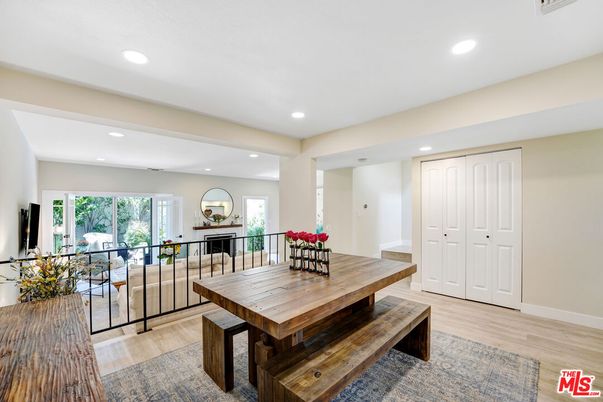 Dining room, Interior, Recessed Lighting, Wood Texture Flooring