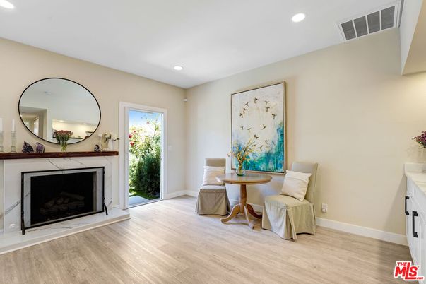 Fireplace, Interior, Recessed Lighting, Wood Texture Flooring