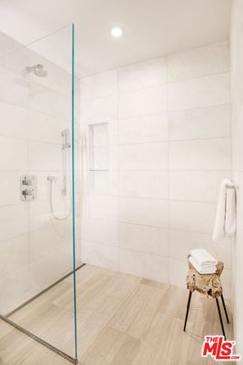 Bathroom, Glass Shower, Interior, Recessed Lighting, Wood Texture Flooring