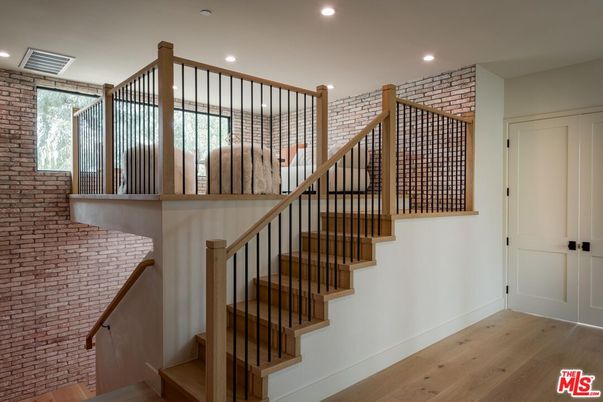 Interior, Recessed Lighting, Stone Walls, Wood Texture Flooring