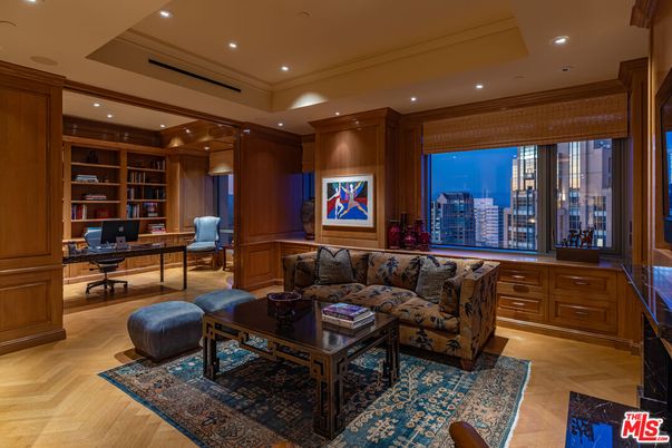 Home Office, Interior, Recessed Lighting, Wood Texture Flooring, Wooden Walls