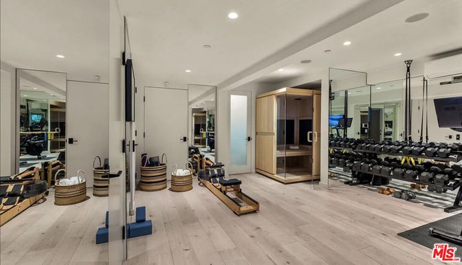 Fitness Equipment, Gym, Interior, Recessed Lighting, Wood Texture Flooring
