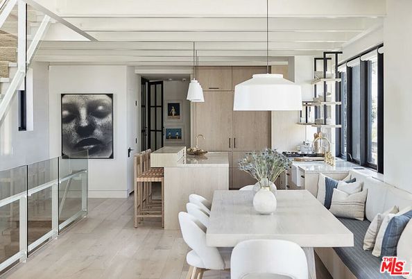 Dining room, Interior, Kitchen, Pendant Lights, Wood Texture Flooring