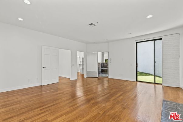 Empty room, Fireplace, Interior, Recessed Lighting, Wood Texture Flooring
