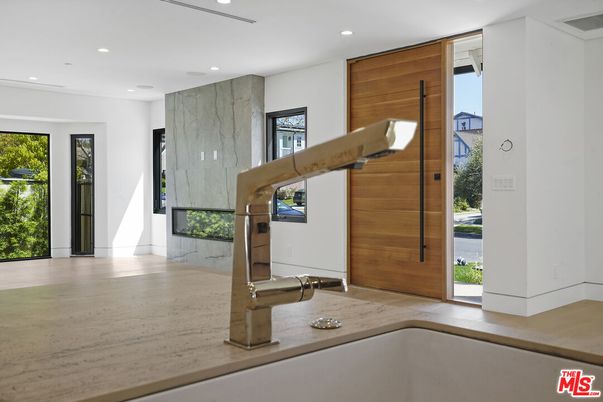 Interior, Marble Walls, Recessed Lighting, Wood Texture Flooring