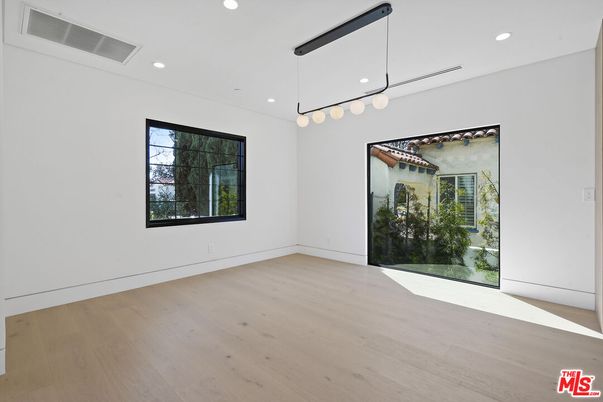 Empty room, Interior, Pendant Lights, Recessed Lighting, Wood Texture Flooring