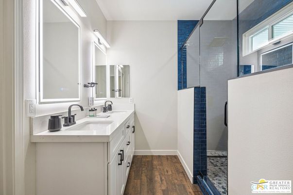Bathroom, Glass Shower, Interior, Wood Texture Flooring