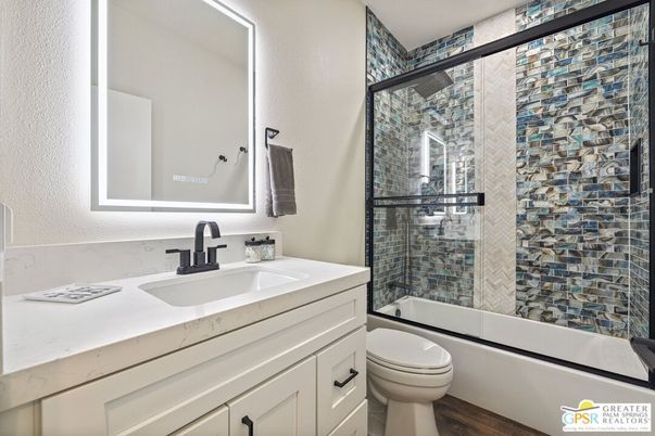 Bathroom, Glass Shower, Interior, Wood Texture Flooring