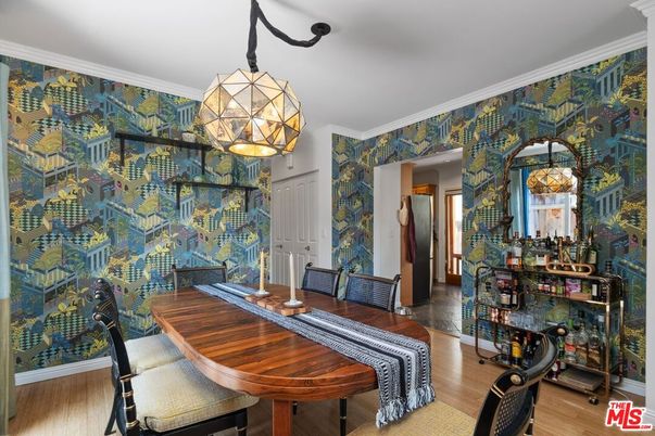 Chandelier, Dining room, Interior, Wood Texture Flooring