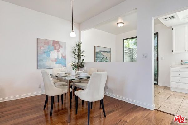 Dining room, Interior, Pendant Lights, Wood Texture Flooring