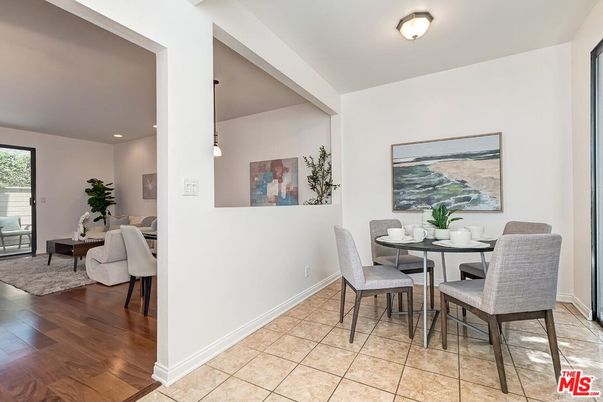 Dining room, Interior, Living room, Pendant Lights, Recessed Lighting, Wood Texture Flooring