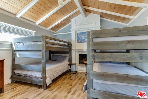 Bedroom, Fireplace, Interior, Wooden Ceilings, Wood Texture Flooring